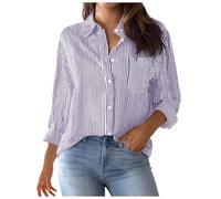 Tops para mujer y mujer, a rayas, holgada, informal, de manga larga, blusa, morado, XL