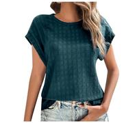 Tops Para Mujeres Verano Casual Cap Manga Corta Básico Estructurado Color Sólido Cuello Redondo Camisetas Blusa Rolli Negro Damas, Verde militar., S