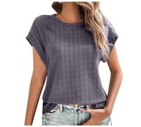 Tops Para Mujeres Verano Casual Cap Manga Corta Básico Estructurado Color Sólido Cuello Redondo Camisetas Blusa Rolli Negro Damas, morado, S