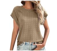 Tops Para Mujeres Verano Casual Cap Manga Corta Básico Estructurado Color Sólido Cuello Redondo Camisetas Blusa Rolli Negro Damas, caqui, XL