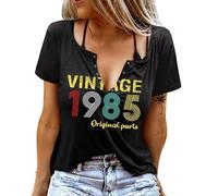 Tops sexy para mujer, escote grande, ver a través, camiseta de manga corta y cuello en V, para mujer, camiseta casual de verano con botones y estampado floral, ideal diario algodón negro, Le Noir, XXL