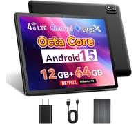 Topsand - Tablet Android 15 de 10 pulgadas con ranura para tarjeta SIM sin obstrucción, teléfono celular 4G, Octa-Core, 12 GB + 64 GB, 2 TB expandible, cámaras duales, 2.4G/5G WiFi, BT5.0, GPS, funda