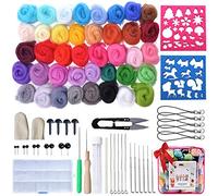 TOPSEAS Lana de Fieltro,Set de Lana de Fieltro agujado Kit 40 Colores Kit Básico de Fieltro de Lana,Nariz y Ojos para Fieltro Hechos a Mano Creativos y Muñecos de Bricolaje