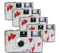 Topshot 12.2025 - Cámara desechable para Bodas (5 Unidades, 27 Fotos, Flash, 5 Unidades), diseño de Corazones voladores