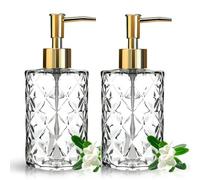 Topsky 2 dispensadores de jabón de Cristal de 330 ml, para Cocina, baño, Bomba de Cristal Transparente y plástico, para detergente para lavavajillas, jabón líquido (Dorado Transparente)