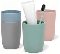 Topsky Juego de 4 vasos para cepillos de dientes, vasos de plástico, vaso para cepillo de dientes infantil, para adultos, adolescentes y niños (280 ml, 4 colores)