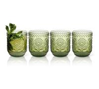 Topsky Juego de vasos de cristal vintage de 4.1 onzas en relieve, floral, decorativo, vasos de vidrio, copas de vino, bebidas, vasos de colores para whisky, cerveza, jugo, cóctel, resistente