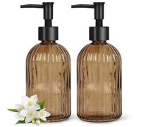 Topsky Paquete de 2 dispensadores de jabón de vidrio con bomba de plástico negro, dispensador de jabón líquido de manos de 400 ml, bomba inoxidable para cocina y baño, ideal para lociones, aceites