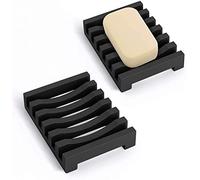 Topsky Set de 2 jaboneras de Silicona duraderas, con Drenaje automático y diseño de Secado, para Uso en Cocina y baño, Jabonera de Silicona Negra, Bandeja de jabón Antideslizante (Negro)