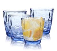 Topsky Set de 4 Vasos de Plástico Transparente, Vaso de Agua y Bebidas, Acrílico, Apilable, Ideal para Uso Diario en Piscina y Hogar, Apto para Lavavajillas y Fácil de Limpiar (Azúl 300ml)