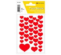TopStick 1339 Pegatinas con motivos de corazones (200 adhesivos, papel, mate) autoadhesivas, etiquetas decorativas para boda, regalo, cumpleaños, cartas, amor, scrapbooking, decoración, rojo