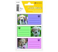 TopStick 1343 Etiquetas escolares para libros y cuadernos, paquete de 10 (76 x 35 mm, 50 hojas, papel, mate) autoadhesivas, pegatinas con motivos de perros para niños y niñas, 150 adhesivos de colores
