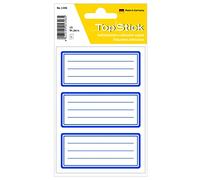 TopStick 1346 Etiquetas escolares para libros y cuadernos, paquete de 10 (76 x 35 mm, 50 hojas, papel, mate) autoadhesivas, pegatinas neutras con líneas para niños y niñas, 150 adhesivos, azul blanco