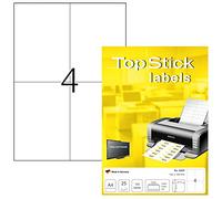 TopStick 8409 Etiquetas universales A4, paquete de 32 (105 x 148 mm, 800 hojas, papel, mate) autoadhesivas, imprimible, pegatinas de dirección permanente, 3200 adhesivos blancas