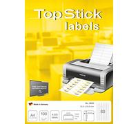 TopStick 8660 - Etiquetas autoadhesivas universales A4 muy pequeño (35,6 x 16,9 mm, papel) 100 hojas, 80 etiquetas por hoja, 8000 etiquetas, para impresoras inkjet y láser