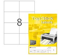 TopStick 8716 Etiquetas universales A4 grande, paquete de 10 (105 x 74 mm, 1000 hojas, papel, mate) autoadhesivas, imprimible, pegatinas de dirección permanentes, 8000 adhesivos blancas