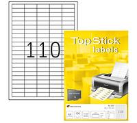 TopStick 8727 Etiquetas universales A4 mini, paquete de 10 (38,1 x 12,7 mm, 1000 hojas, papel, mate) autoadhesivas, imprimible, pegatinas de dirección permanentes, 110000 adhesivos blancas