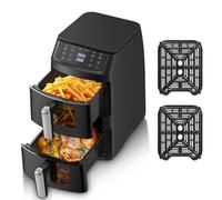 TopStrong Airfryer, cámara doble, 2500 W, pila doble vertical, airfryer, 2 habitaciones con ventana de visualización, diseño que ahorra espacio, 6 funciones, cocción uniforme y recordatorio reversible