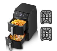 TopStrong Double Stack Freidora de aire, 11 L Air Fryer Doble Cesta Vertical, 40℃-220℃, 6 Funciones de Cocción & 8 Programas Preconfigurados, Ahorrar Espacio, 2500W