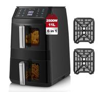 TopStrong Double Stack Freidora de aire, 11 L Air Fryer Doble Cesta Vertical, 40℃-220℃, 6 Funciones de Cocción & 8 Programas Preconfigurados, Ahorrar Espacio, 2500W (Negro Ventana)