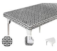 TopTableCloth Mantel Rectangular de Picnic con patrón Negro de 4 pies, 48 x 24 Pulgadas, Mantel elástico en la Esquina para Mesa Plegable al Aire Libre, manteles de Vinilo de plástico, Impermeable,