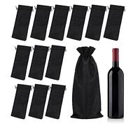 Toptie 12 Bolsas de Arpillera con Cordón de 36 x 16 cm para Botellas de Vino y Champán de 750 ml, Bolsas de Regalo de Arpillera, Negro
