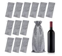 Toptie 12 Bolsas de Arpillera con Cordón de 36 x 16 cm para Botellas de Vino y Champán de 750 ml, Bolsas de Regalo de Arpillera, Gris