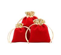 Toptie 50 Bolsitas de Terciopelo con Cordón para Joyería, con Borde Dorado, para Bodas y Fiestas, Rojo