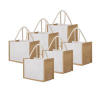 TOPTIE 6 Pcs Bolsas De Yute Blancas con Asas, Tote Bags De Arpillera Reutilizables para Compras, Playa Y Regalos De Damas De Honor