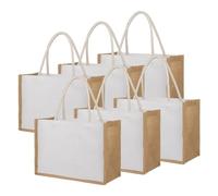 TOPTIE 6 Pcs Bolsas De Yute Blancas con Asas, Tote Bags De Arpillera Reutilizables para Compras, Playa Y Regalos De Damas De Honor