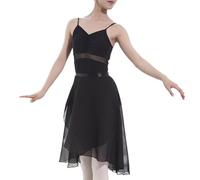 TOPTIE Ballet Falda Tutú de Gasa de Abrigo Falda de Flamenca Mujer Falda Vuelo de Patinaje Artistico con Lazo de Cintura Negro