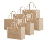 TOPTIE Bolsas De Yute Reutilizables, 6 PCS Tote Bags De Arpillera con Asas, Bolsas De Compra Ecológicas para Regalos, Boda, Playa Y Uso Diario