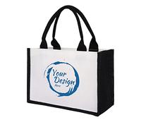 TOPTIE Bolso de Lona con Laterales de arpillera Negra, diseño de Bolsos de Boda para Damas de Honor, Agregar Logotipo en Bolsas de Compras de comestibles