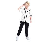 TOPTIE Camiseta de béisbol para niños, con botones, para sóftbol, Negro Blanco, 10 Años