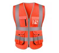 TopTie Chaleco de seguridad de alta visibilidad con 10 bolsillos chaleco reflectante con ribete reflectante y cremallera