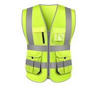 TopTie Chaleco de seguridad de alta visibilidad con 10 bolsillos chaleco reflectante con ribete reflectante y cremallera