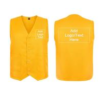 TopTie Chaleco de trabajo unisex a medida, voluntario, uniforme de supermercado, logotipo impreso, chaleco abotonado, amarillo, XL