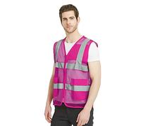 TOPTIE Chaleco de voluntario de malla grande de EE. UU. Unisex con cremallera, chaleco de seguridad frontal con tiras reflectantes y bolsillos - Rosa caliente - M