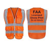 TopTie FAA Drone Piloto Chaleco Alta Visibilidad 9 Bolsillos Reflectante Chaleco de Seguridad para Operador de Drone No Molestado, Naranja