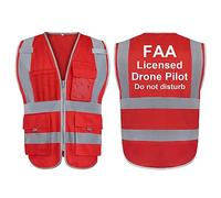 TopTie FAA Drone Piloto Chaleco Alta Visibilidad 9 Bolsillos Reflectante Chaleco de Seguridad para Operador de Drone No Molestado, Rojo