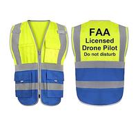 TopTie FAA Drone Piloto Chaleco Alta Visibilidad 9 Bolsillos Reflectante Chaleco de Seguridad para Operador de Drone No Molestado, Amarillo Azul
