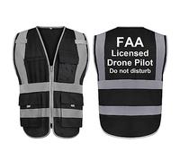 TopTie FAA Drone Piloto Chaleco Alta Visibilidad 9 Bolsillos Reflectante Chaleco de Seguridad para Operador de Drone No Molestado, Negro