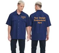 TopTie Men agrega tu Camisa de Trabajo de Manga Corta Bordada de Texto Camisa de Trabajo de Popelina Industrial