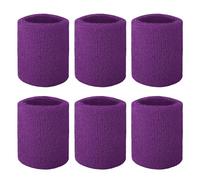 TopTie Pack de 6 Muñequeras Deportivas para el Sudor, Muñequera Gym de Algodón de Rizo Absorbente para Tenis, Pádel y Baloncesto, Púrpura