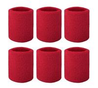 TopTie Pack de 6 Muñequeras Deportivas para el Sudor, Muñequera Gym de Algodón de Rizo Absorbente para Tenis, Pádel y Baloncesto, Rojo