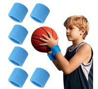 TopTie Pack de 6 Muñequeras Deportivas para el Sudor, Muñequera Gym de Algodón de Rizo Absorbente para Tenis, Pádel y Baloncesto, Azul