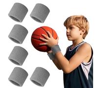 TopTie Pack de 6 Muñequeras Deportivas para el Sudor, Muñequera Gym de Algodón de Rizo Absorbente para Tenis, Pádel y Baloncesto, Gris