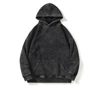TOPTIE Sudadera con Capucha Para Hombre de Corte Amplio Estilo Vintage Lavado Ácido Unisex, Negro, M