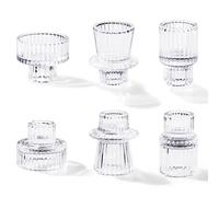 Toptime Juego de 6 portavelas de Cristal con patrón de Rayas, portavelas Reversibles y cónicos, portavelas de Cristal Transparente para Boda, Cena, Fiesta, Festival