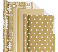 Toptime Rollo de papel de regalo de Navidad, 3 rollos de papel de Navidad dorado de 43 cm x 3 m, color sólido metálico, árbol de lunares blancos, papel de regalo de lujo para Año Nuevo, vacaciones